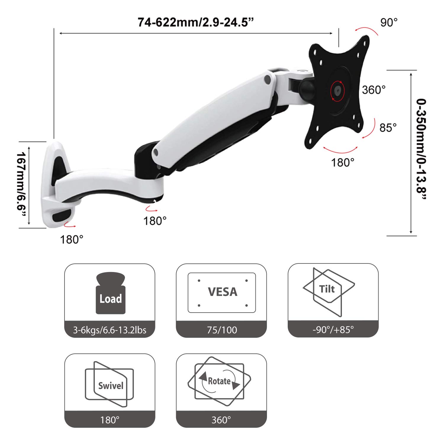 HFTEK® HF18DW Supporto da parete Supporto da scrivania per Monitor Staffa da Parete per TV