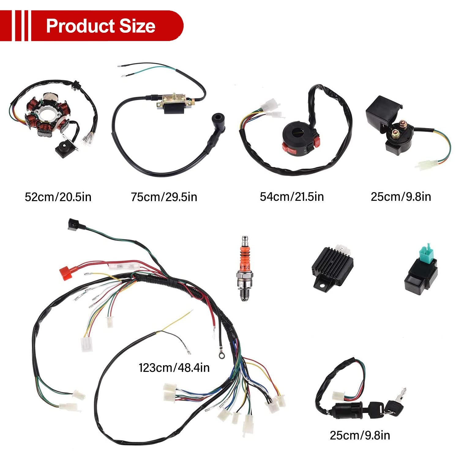 Impianto elettrico completo Bobina statore Cablaggio CDI Cablaggio candela Quad Set cablaggio, ATV QUAD 50/70/90/110CC Quad Bike Buggy Go Kart