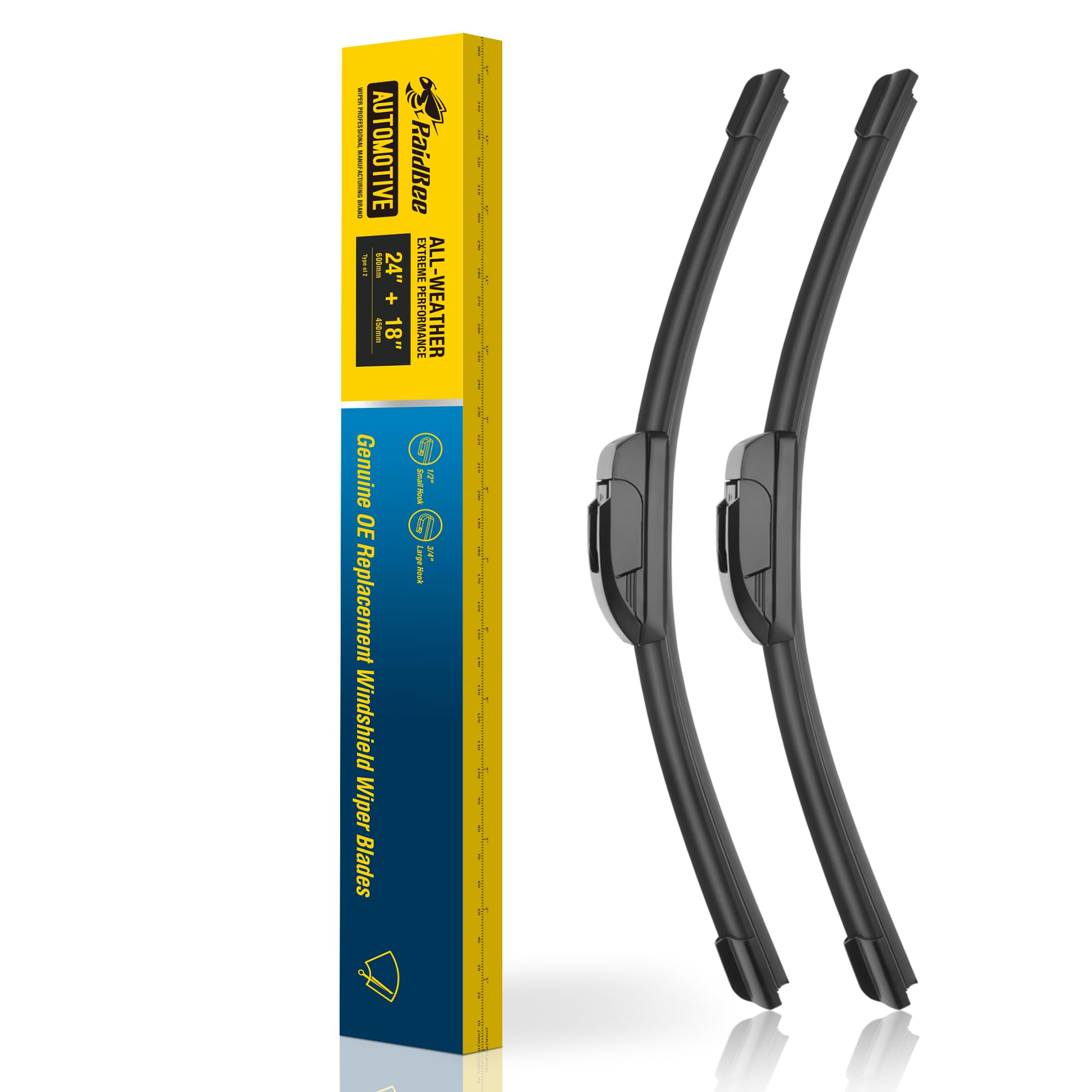 Raidbee® 24+18 inch Silicone Windshield Wiper blades Replacement for Chevrolet Cruze 2015-2011 Equinox 20-18,Jeep Compass 2023-2018,Kia Optima 14-07,Toyota Corolla 08-03 +More Silicone Wiper Blades