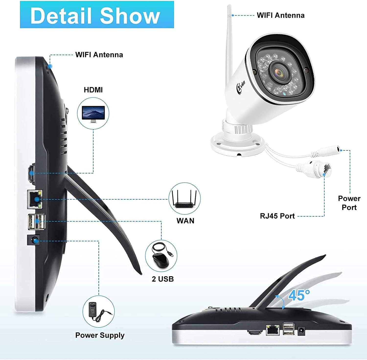 Discount XVIM Wireless Security Camera System with 12-inch Monitor, 4PCS 2MP Outdoor Waterproof Security Camera, 1080P Home Surveillance NVR System with 1TB HDD, Night Vision, Remote Access, Motion Alert