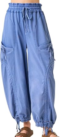 Womens Baggy Cargo Jogger Pants High Waisted Wide Leg Drawstring Loose Sweatpants Trousers