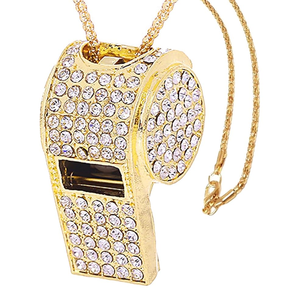 Kqcibz Whistle, Metal Crystal Rhinestone Whistle, Shining Whistle with Keychain for Referees, Coaches, Teachers, gold