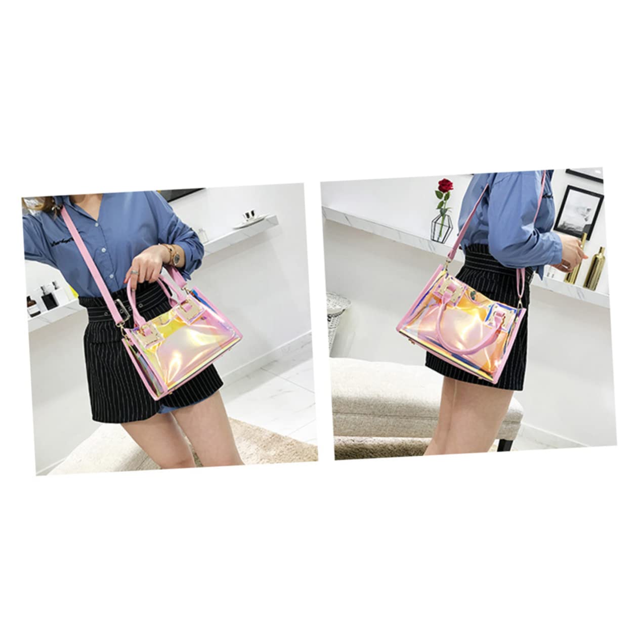 CALLARON Bolsa De Mensajero Para Mujer Bolsa Cruzada Bolso De Hombro Bolsa Cuadrada Transparente Bolsa Cuadrada De Pvc Bolso Brillante Bolsa De Mensajero Transparente Bolso Cruzado