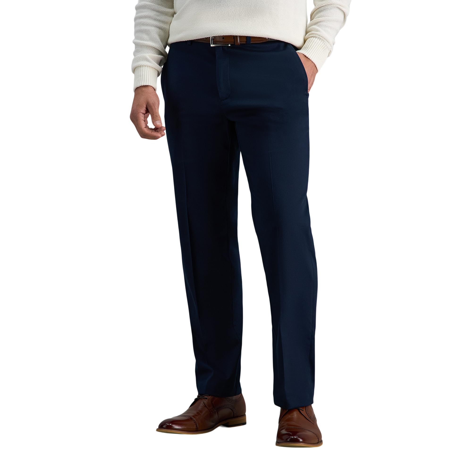 Haggar Mens Premium No Iron Khaki Straight Fit Flat Front Casual Pant