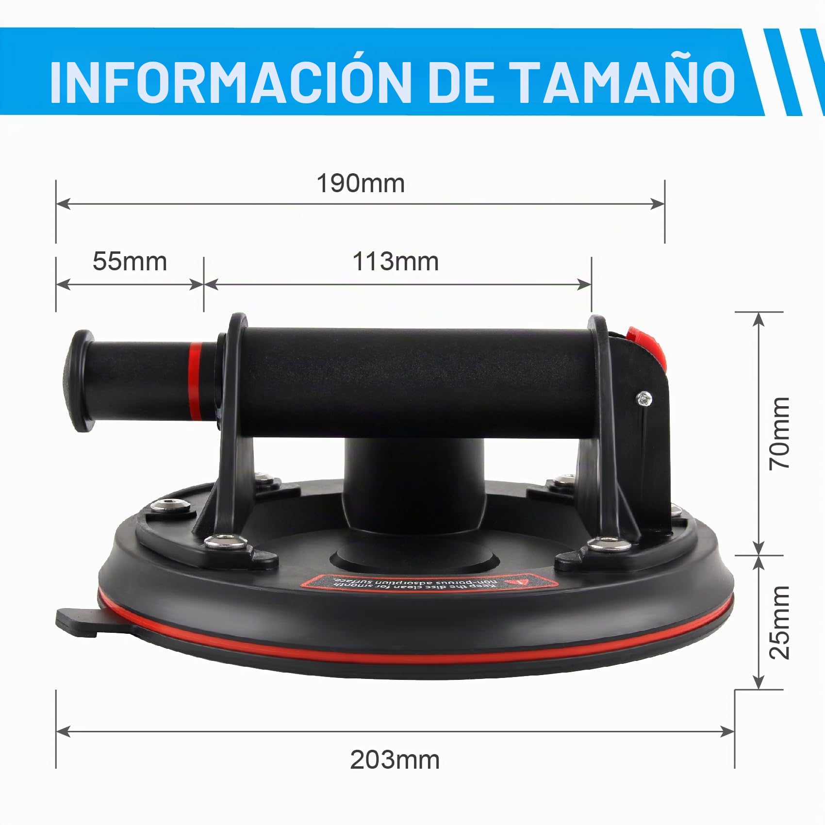 DOCAS 2 Piezas 8 Pulgadas Profesional Ventosas de Vacío Ventosa con barómetro, ventosas cristales para Cristal,Capacidad de Carga de 200 kg para Vidrio, Mármol, Parabrisas y Suelos,Suelos de Madera