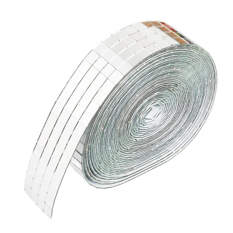 Mosaiksteine Selbstklebende quadratische Glasmosaikfliese Silber Spiegel Mosaikplatte for DIY Handwerk Wandaufkleber (Color : Sliver-5x5grid, Size : 4cmx3meters)