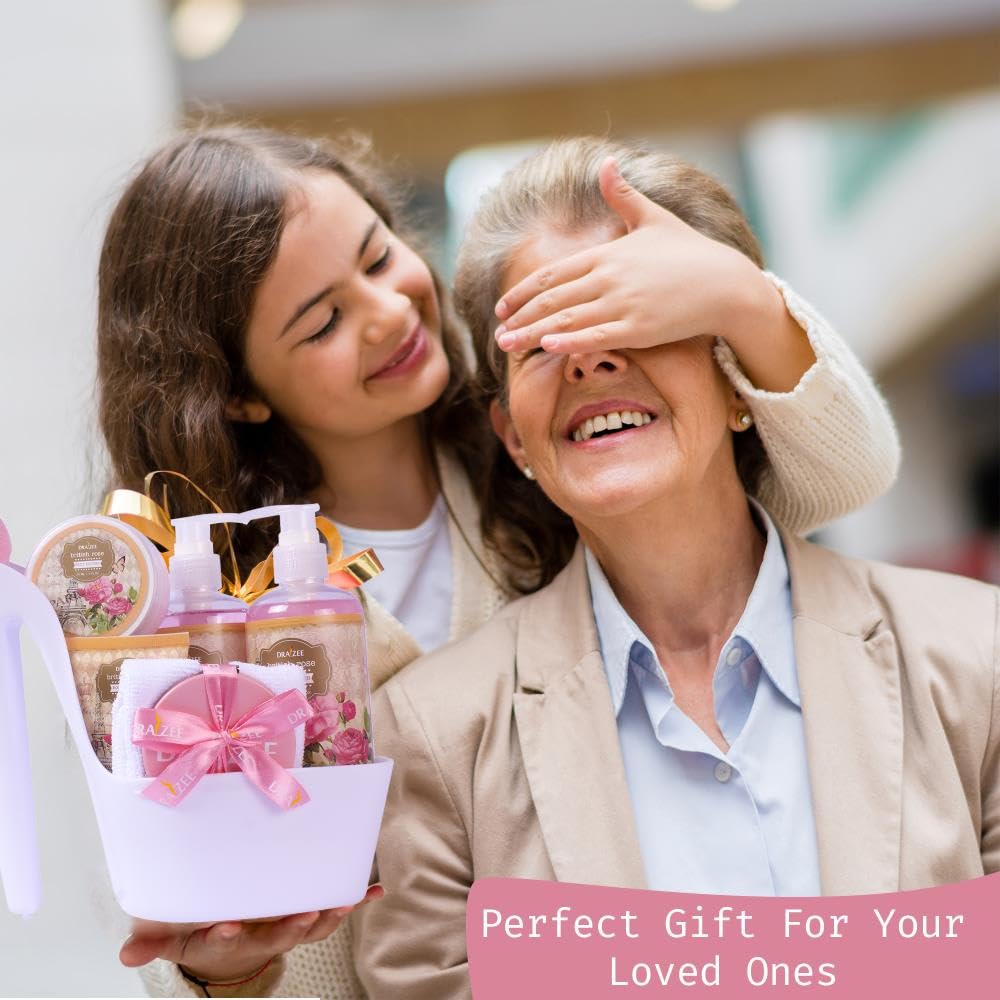 Valentine’s Day Gifts for Women – 8 Pc Spa Gift Baskets for Women, British Rose Scented Heel Shoe Spa Basket, Luxury Bath and Body Set, Self Care Gift for Her or Mom by Draizee - Image 6