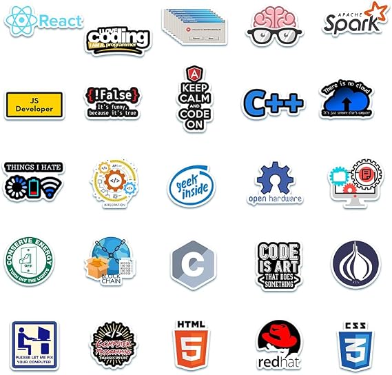 50Pcs Programmer Stickers for Laptop Keyboard Monitor Computer Phone Desk Guitar Luggage Bike Motorbike Car Bumper, Funny Programming Decals for Kids Teens Adult