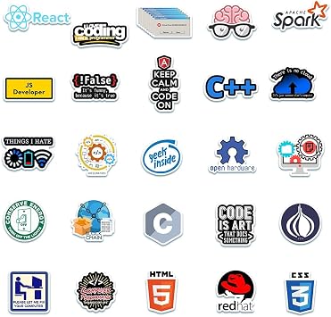50Pcs Programmer Stickers for Laptop Keyboard Monitor Computer Phone Desk Guitar Luggage Bike Motorbike Car Bumper, Funny Programming Decals for Kids Teens Adult