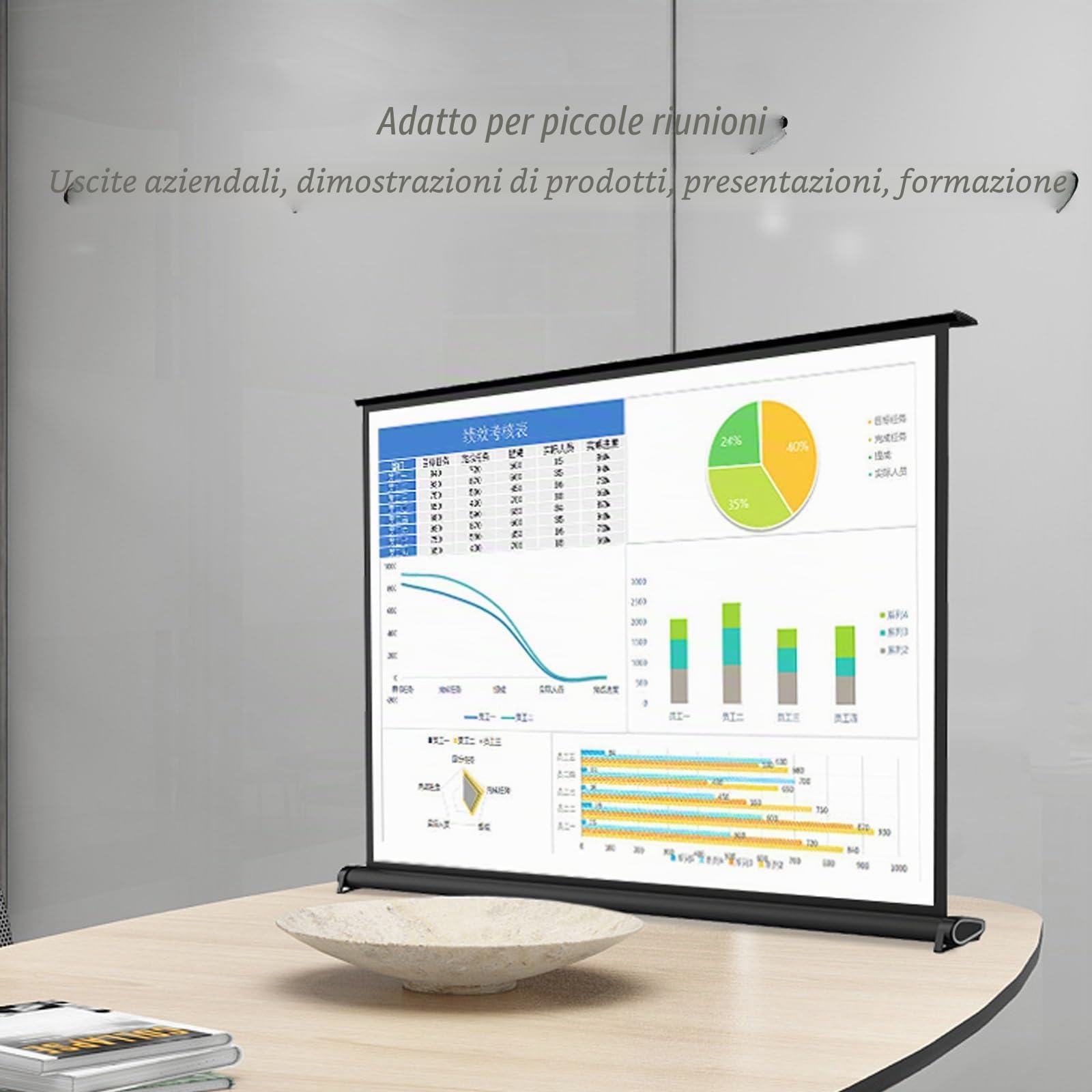Proiettore Telo Portatile, 30" , 40" , 50" Schermo Di Proiezione Da Tavolo Mobile Telo Proiettore Manuale, Pull-up Telo Proiettore Per Esterno/Interno Cinema，schermo Di Proiezione Pieghevole(4:3,30")