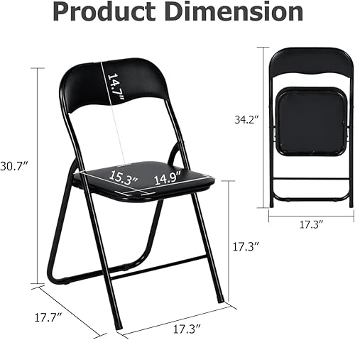 Miniatura 3 de FurnitureR Juego de 2 sillas plegables con asiento y respaldo acolchados de PVC, sillas plegables que ahorran espacio para la oficina en casa,