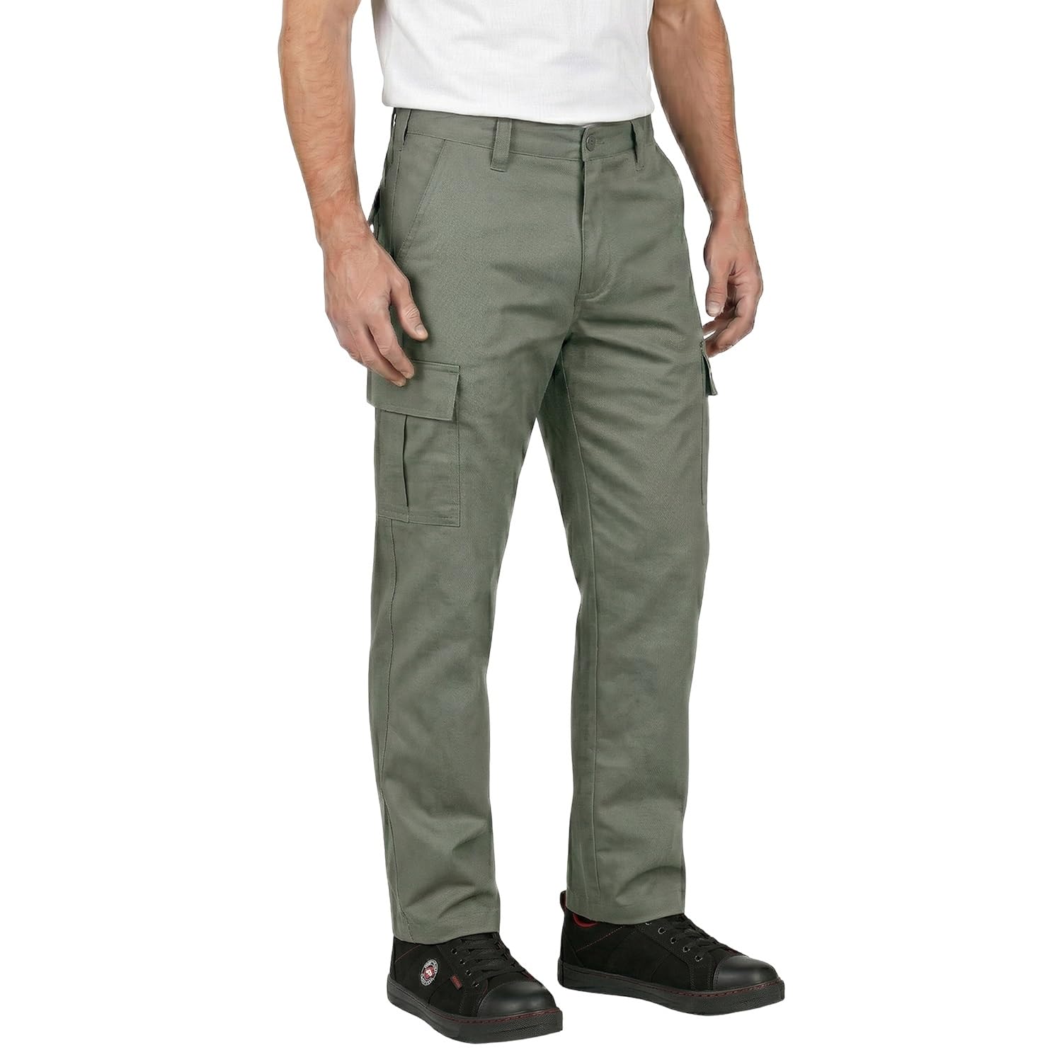 Lee Cooper Men's Cargo Trousers with Multi Pocket Easy Care Safety Workwear Pants Durable Heavy-Duty Work Trouser Regular Fit Button & Zip Closure Pant for Men Casual Wear (Khaki, 38W / 33L)