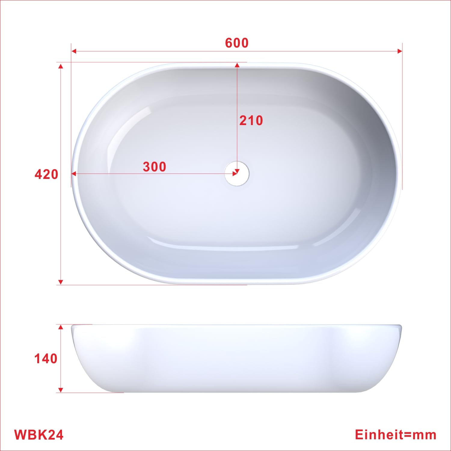 Design-Waschbecken Keramik Weiß Oval 60 x 42 cm Aufsatzwaschbecken Moderner Waschtisch für Unterschrank Waschplatz Badezimmer Handwaschbecken Aufsatzbecken Waschschale OHNE Hahnloch Überlauf