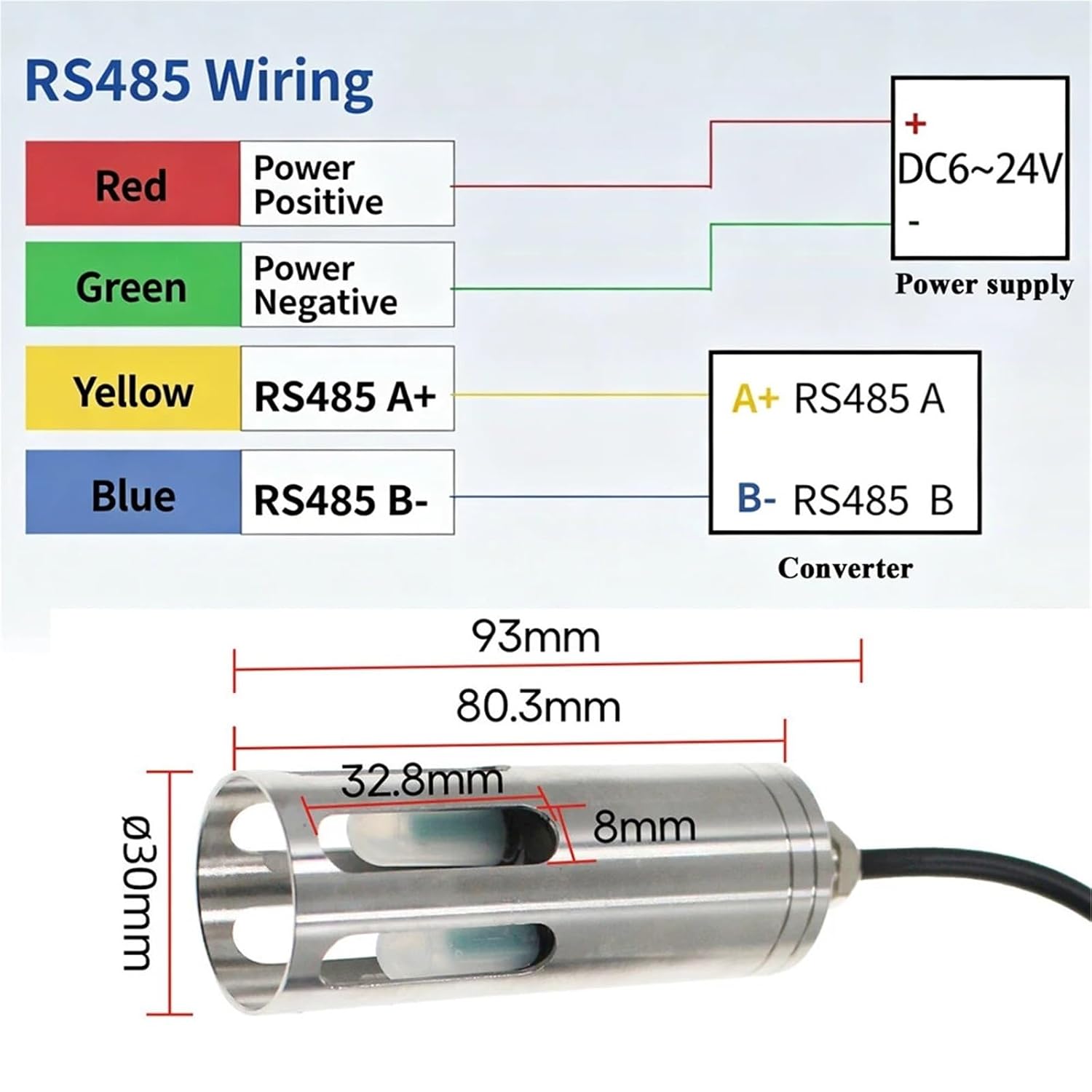 Industrial Water Turbidity Sensor RS485 Waterproof Meter DC6-24V | 0-5000NTU