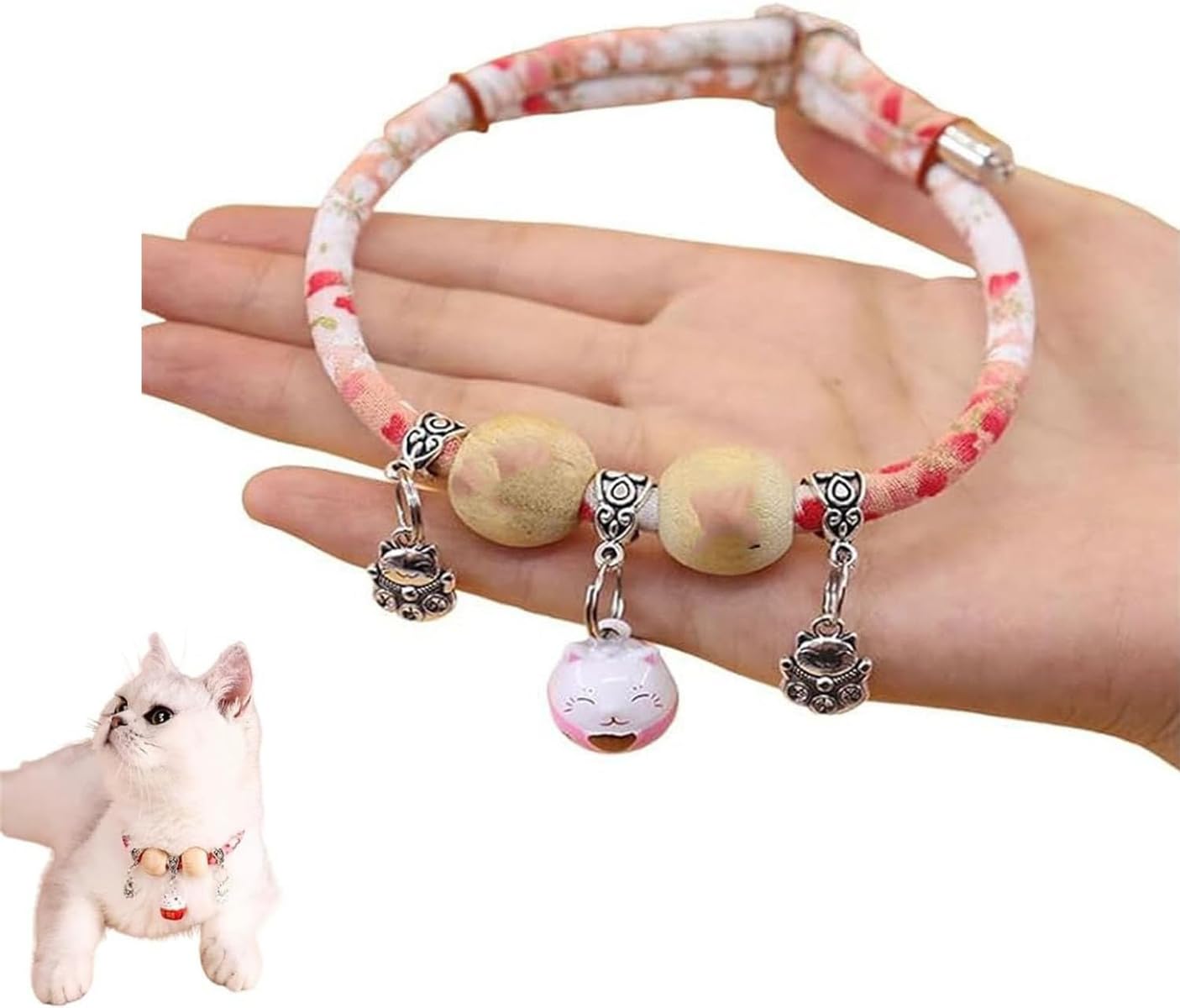 Lucky Kimono Cedar-Bead Pet Collar– Personalized Celery Pets Dog Cat Suit Collar with Fortune Pendant,Comfortable Adjustable,Suitable for All Types of Pets (Pink, S) — image 1
