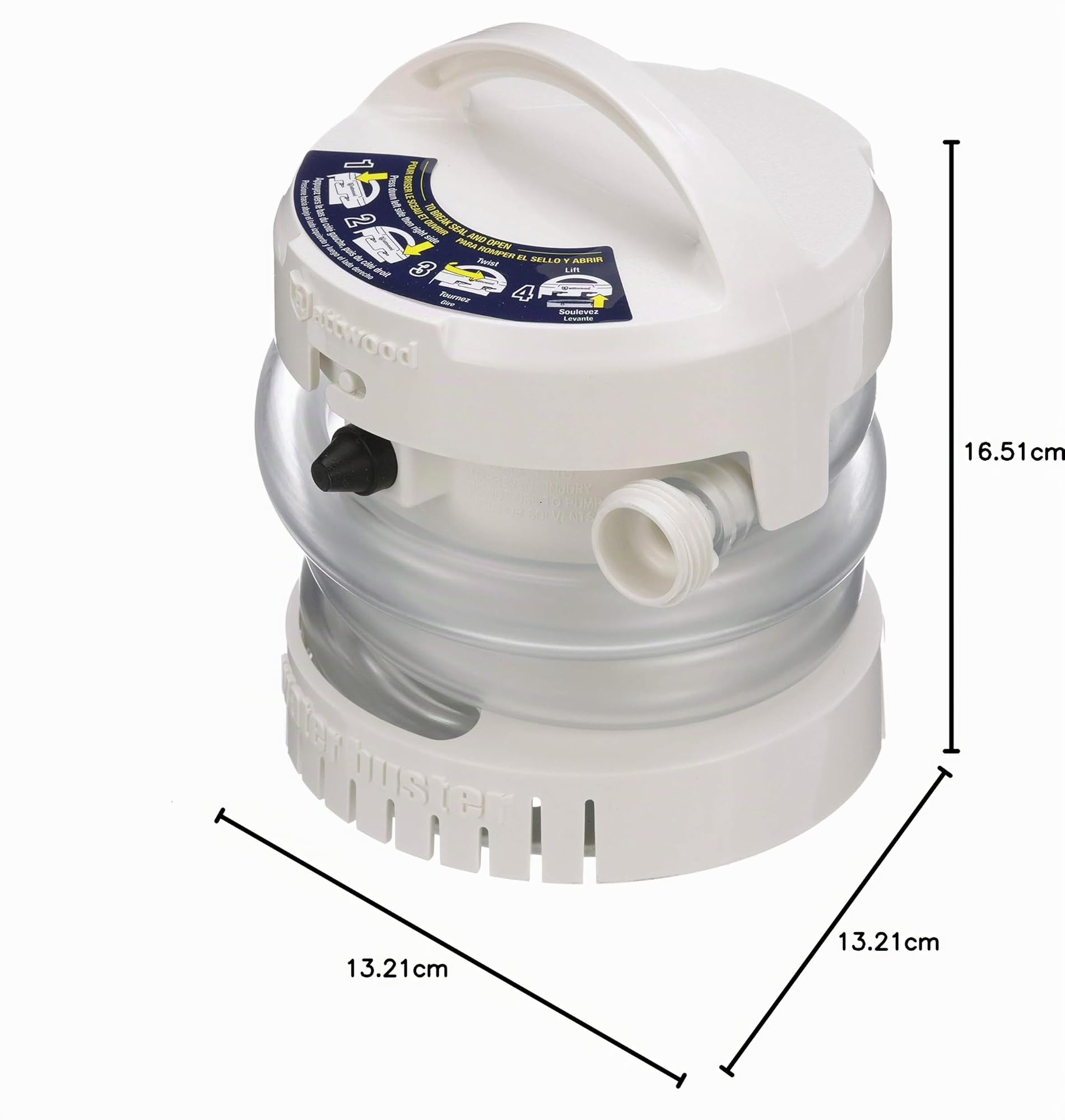 Attwood 4140-4 Bomba de achique portátil WaterBuster®, sumergible, alimentada por batería, 200 GPH, manguera de 1m