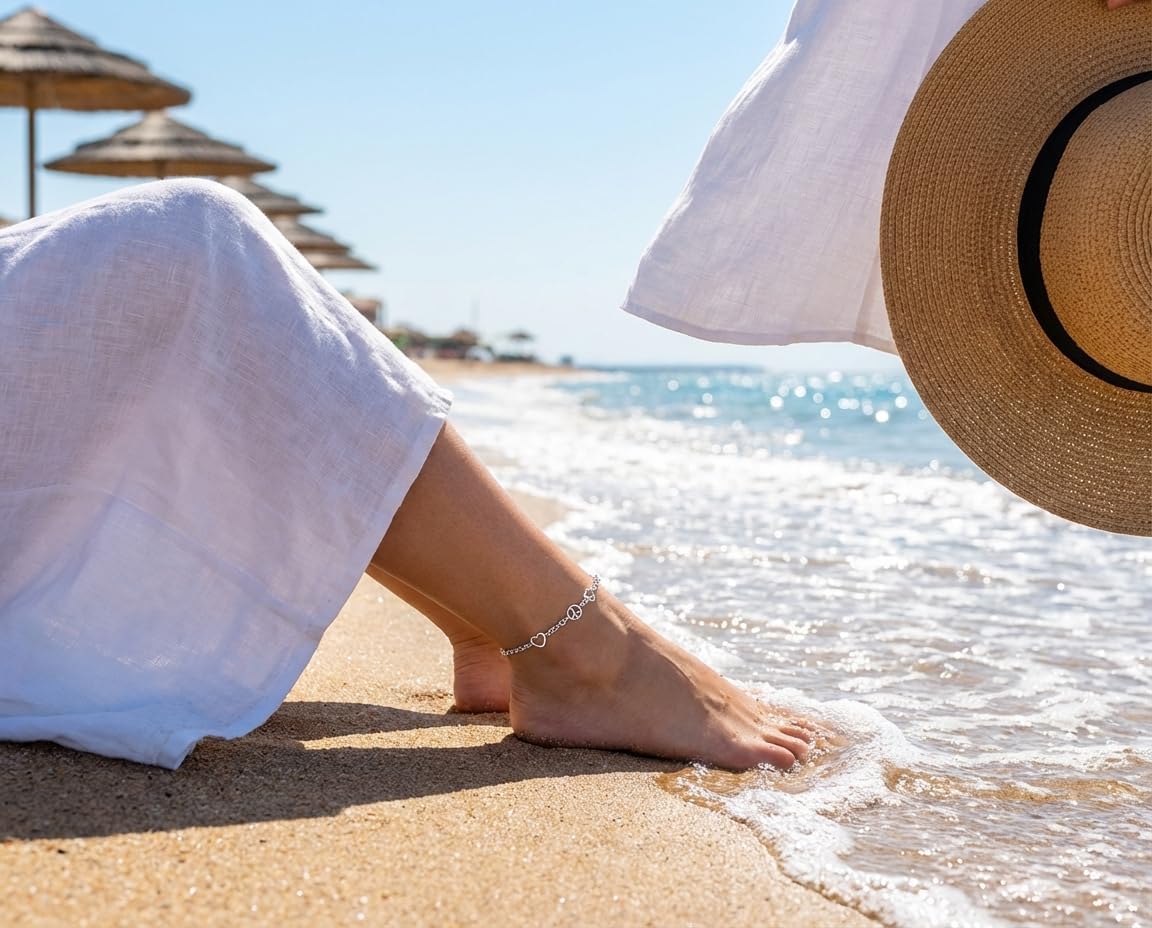 Bling Jewelry Aum Om Ohm Symbol 3 Multi CZ Peace Sign Anklet Charm Anklet Link Ankle Bracelet For Women .925 Sterling Silver Adjustable 9 To 10 Inch - Image 3