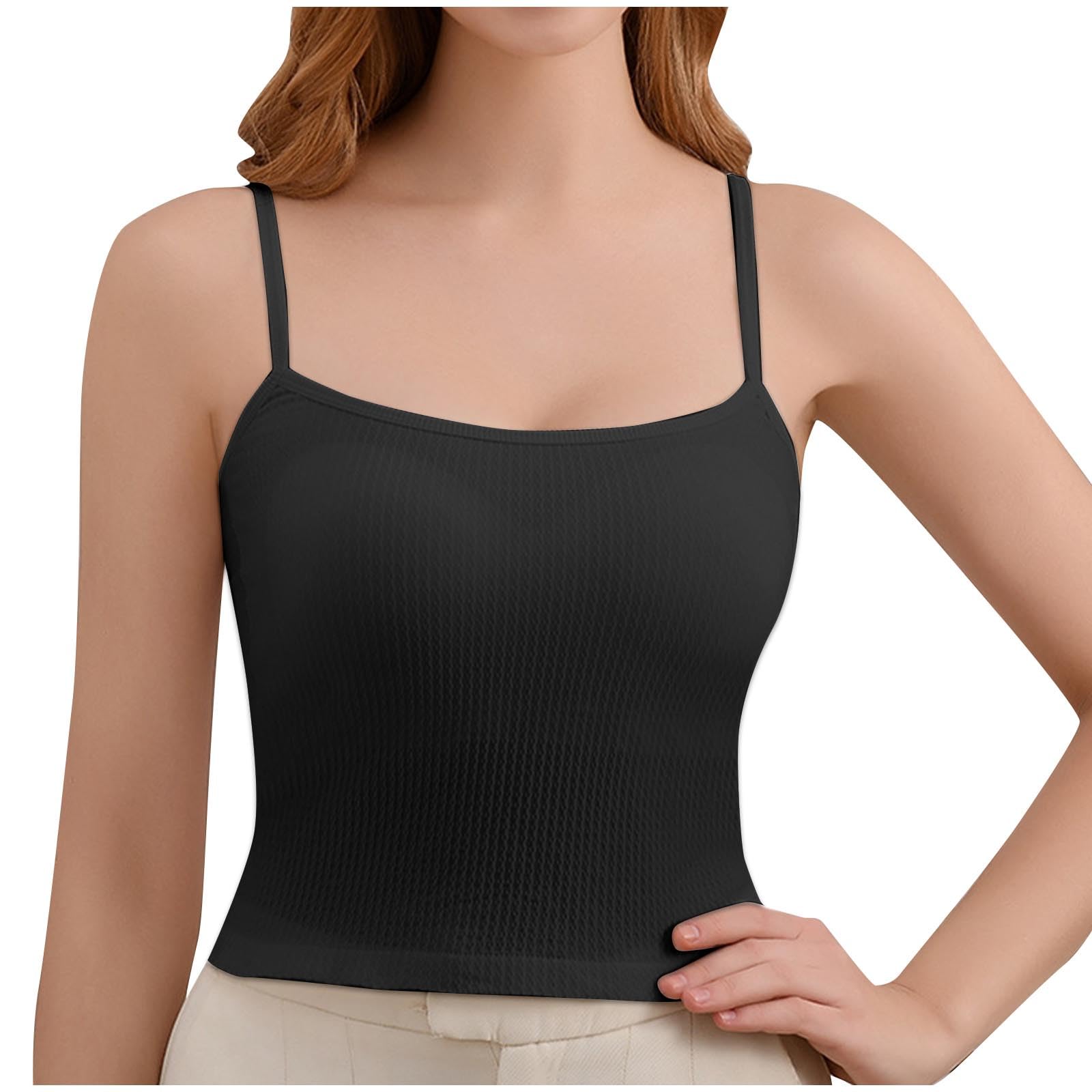HGps8w Self Bra Camisole Tops for Women Spaghetti Strap Ribbed Crop Tank Top Stretch Basic Sleeveless Summer Undershirts