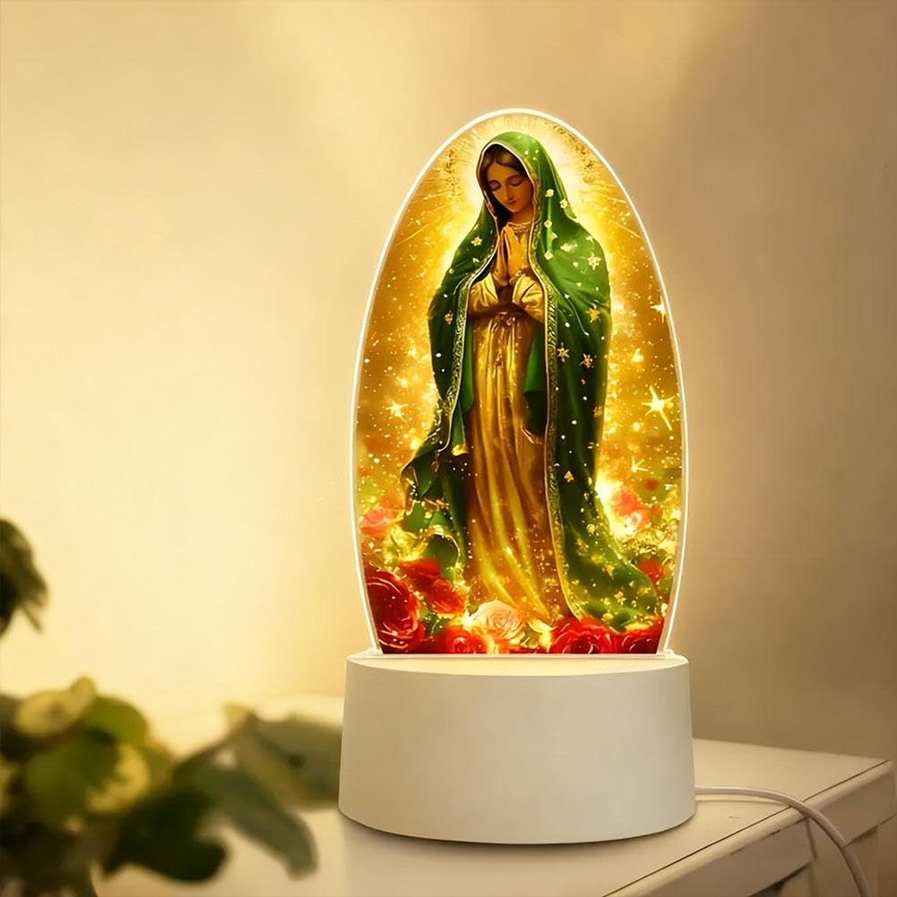 Guadalupe Virgin Prayer Lamp, USB-Powered Religious Lamp with Warm Glow, Mary Prayer Night Light LED Catholic Table Lamps for Religious Women Mom,Blessed Mother Mary Decoración,for Christmas Birthday