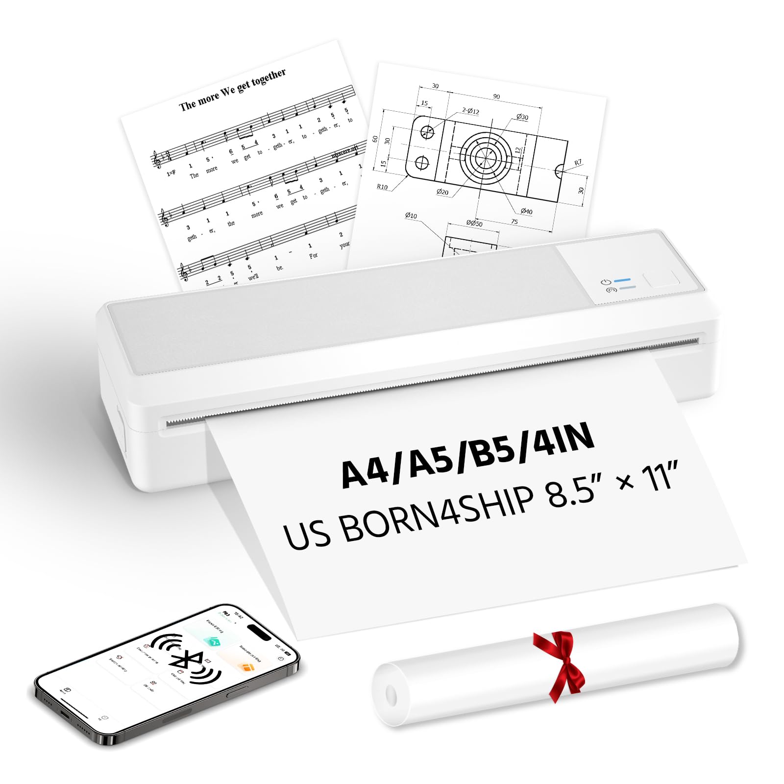 Portable Bluetooth Printer - Wireless Thermal Printer, Supports Multi-Size Thermal Paper, Compatible with Android and iOS Phones & PCs, 300DPI Inkless Printer for Travel, Office, School-image-19