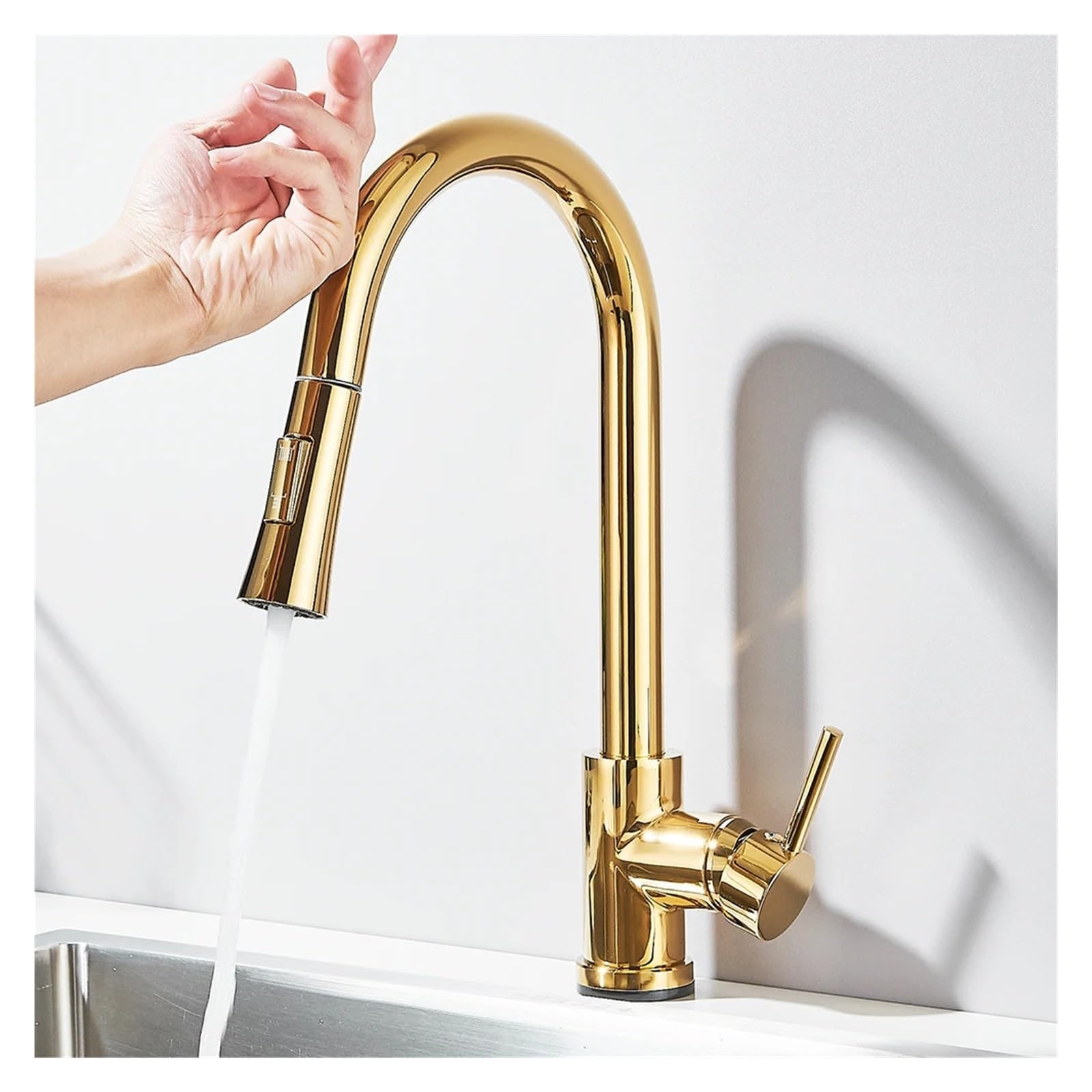HADECOLL Touchless Smart Sensor Kitchen Faucet 360° Rotating Mixer Tap Easy Installat Watersaving Modernesign For Home & Commercial Use,Shiny Gold-A