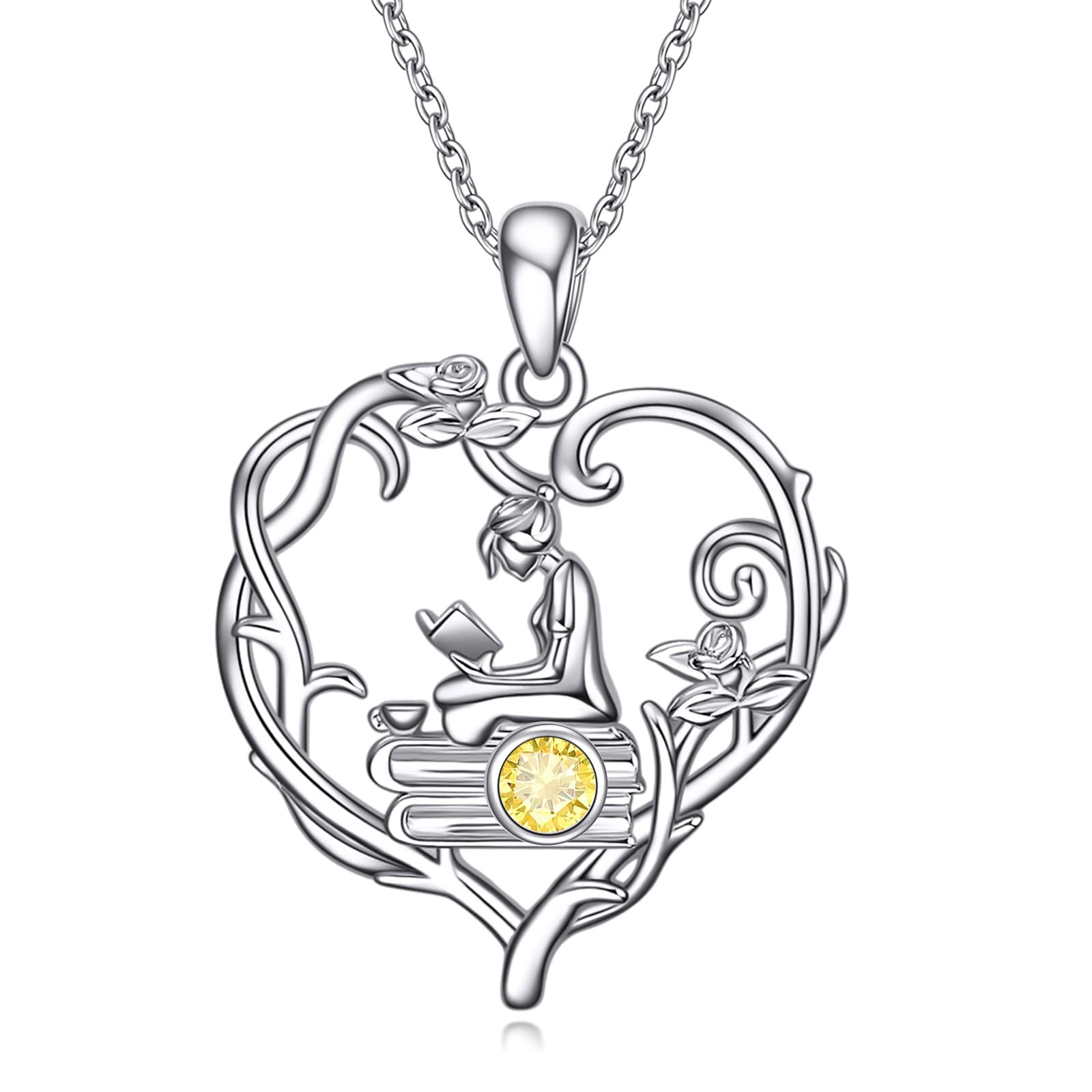 YFN 925 Sterling Silver Book Lover Necklace Reading Pendant for Women Christmas Graduation Gift Jewelry for Student Friends Classmate Book Lover