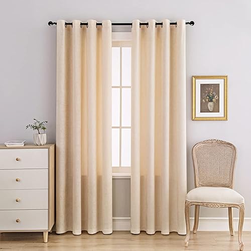 Miniatura 14 de ELKCA - Cortinas de ventana de chenilla dorada de doble cara para sala de estar, cortinas de lujo para dormitorio, con ojales en la parte superior
