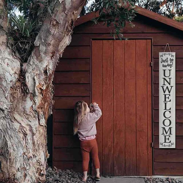 Miniatura 6 de Letrero vertical de madera con texto en inglés "Just Go Away" para porche delantero, 48 x 8 pulgadas