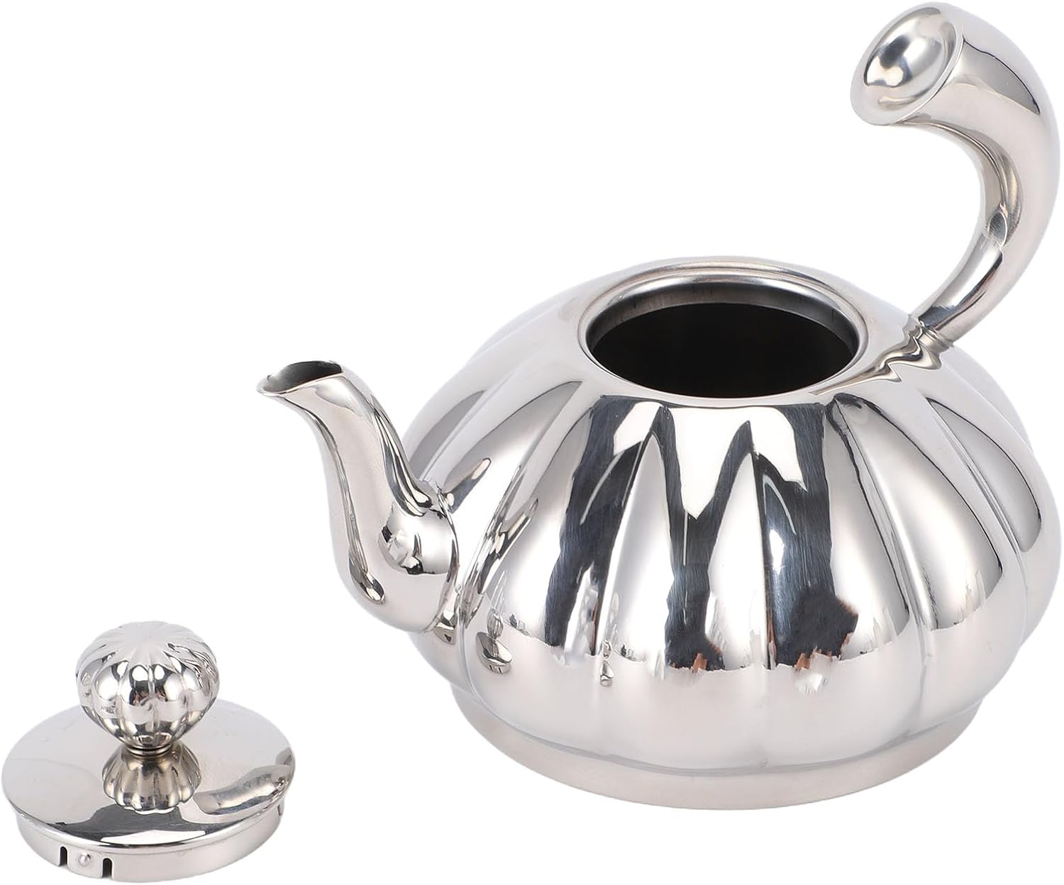 Zerodis Stainless Steel Teapot Teapots Kettle Streamlined Spout with Anti Scalding Handle Stylish Pumpkin Shape Tea Maker for Brewing Coffee Drinking 5.7x4.1in Stainless Steel Teapot