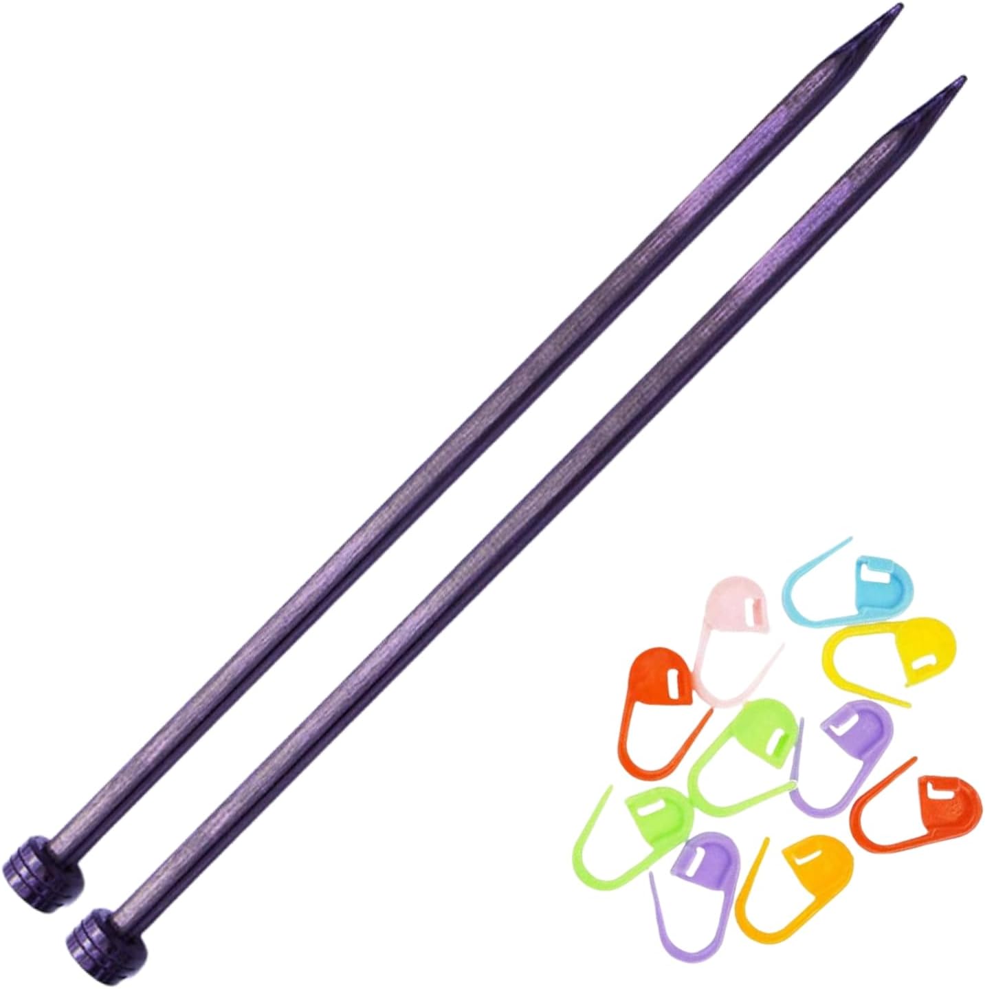 J'Adore Cubic Straight Knitting Needles 10 inch, Size 11 (25cm, 8.00mm) with 10 Colorful Stitch Markers