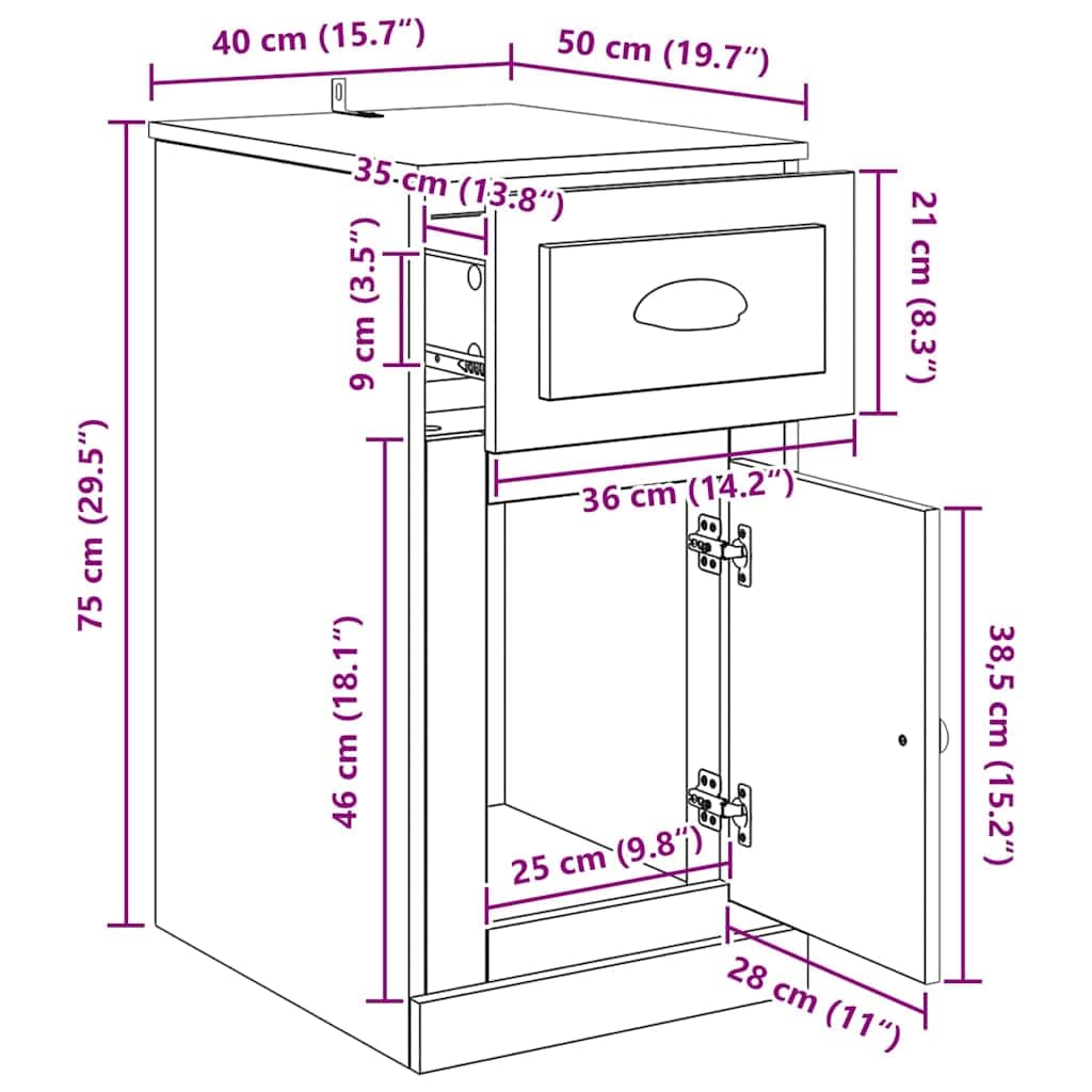 vidaXL Seitenschrank Artisan-Eiche 40 x 50 x 75 cm Holzwerkstoff, Moderner rechteckiger Wohnzimmerschrank, haltbare Aufbewahrung, viel Platz, seitliche Schubladen, Holzdesign
