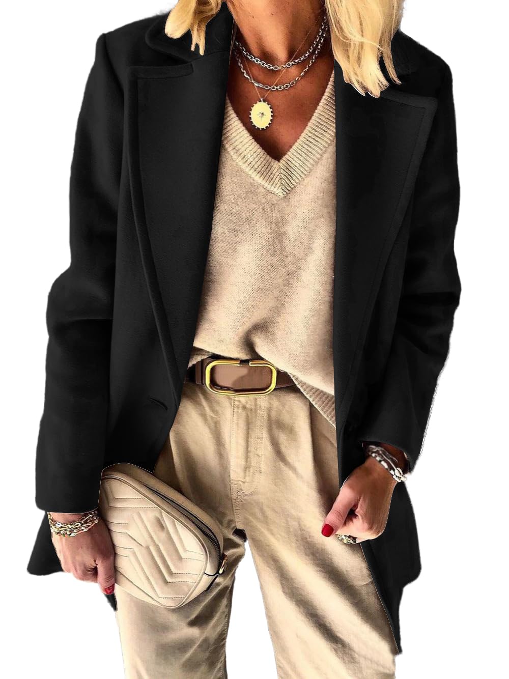 IDEALSANXUN Womens Wool Blazer Fall Winter Pea Coat Business Work Suit Jackets
