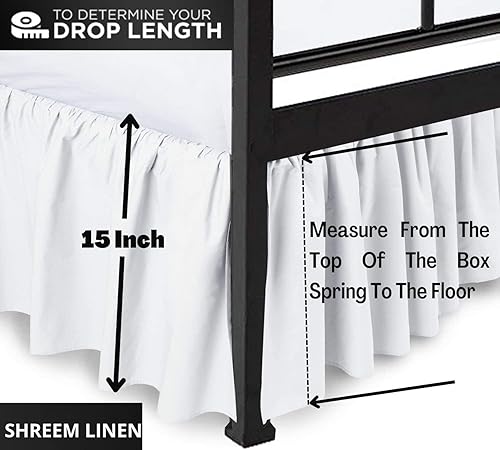 Miniatura 3 de Shreem Linen Falda de cama con volantes con esquinas divididas, color blanco, falda de cama Queen, estilo recogido, fácil ajuste de hasta 15