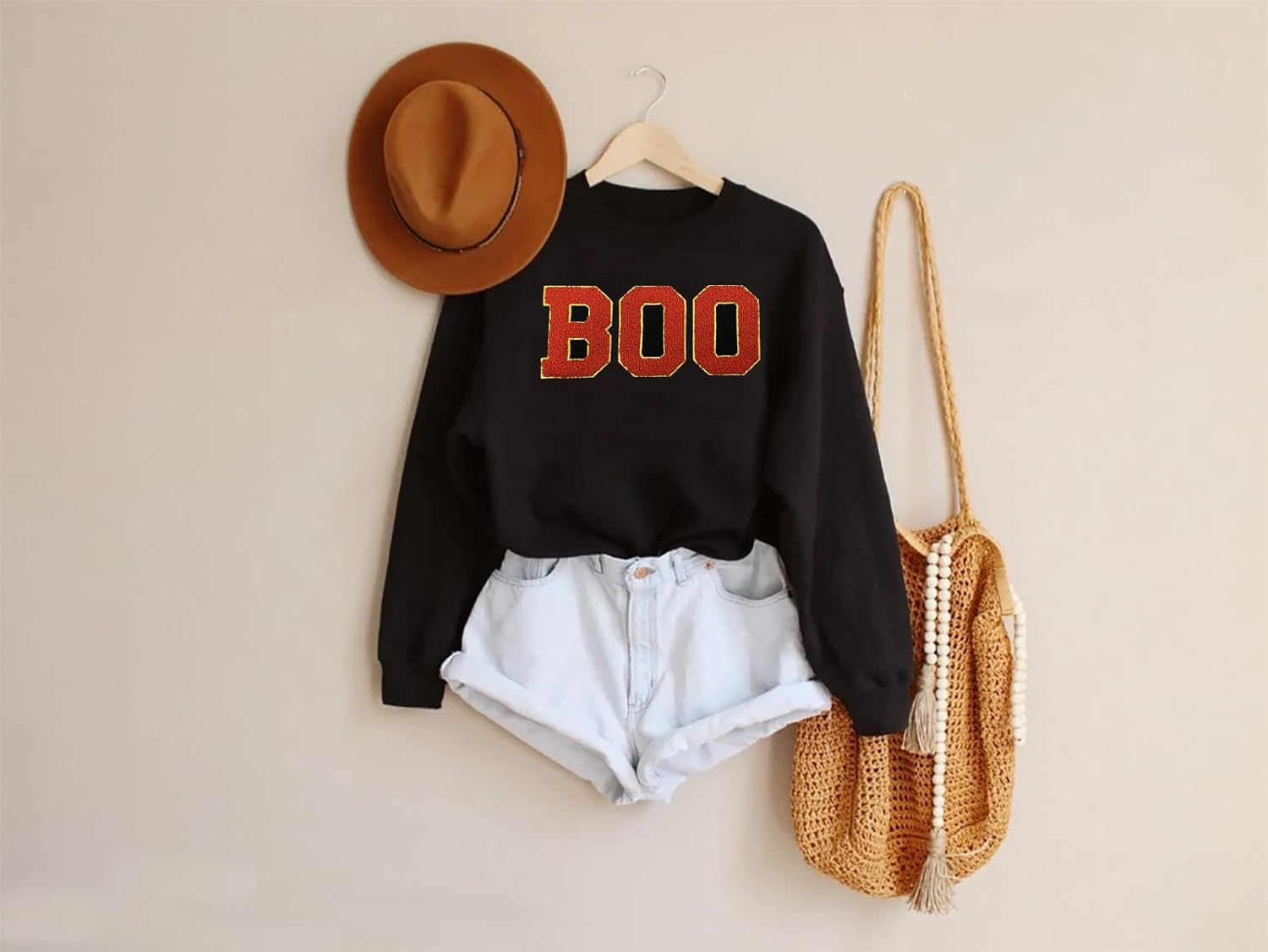 Halloween BOO Sweatshirt Women Ghost Chenille Patch Sweatshirts Spooky Season Fall Embroidered Pullover Top - Image 6