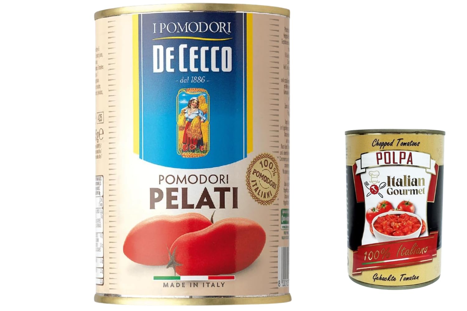 Italian Gourmet – Geschälte Tomaten Pelati aus 100% italienischen Tomaten 48×400g – Aromatische ganze für Saucen, Pizza, Pasta & mediterrane Küche + Italian Gourmet Polpa