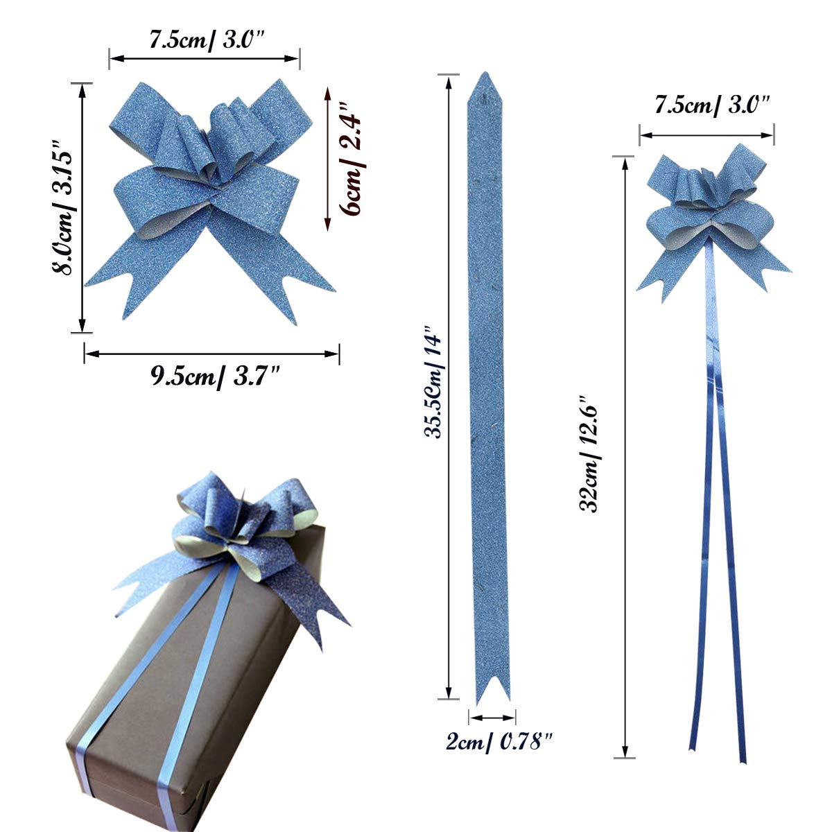 Woohome 120 Pz Lazos Regalos Grandes y 1 Rollo Puntos Pegamento, Cinta Regalo Navidad Bodas Fiestas Decoración