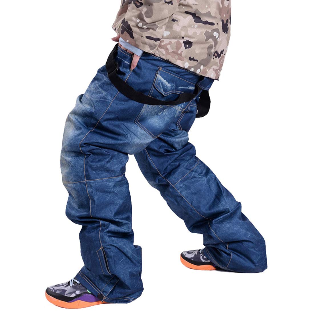 GoodluckShop Denim Bretelle Pantaloni da Sci Casual Jeans da Sci Impermeabile e Traspirante Warm Skiing Pantaloni da Snowboard per Uomini e Donne