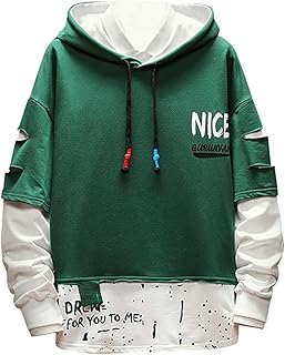KUKICAT - Sudadera con Capucha para Hombre, 2 Piezas, Manga Larga, para Invierno, Slim Fit, Sudadera, Talla Grande, con Estampado de Letra otoño e Invierno Verde L