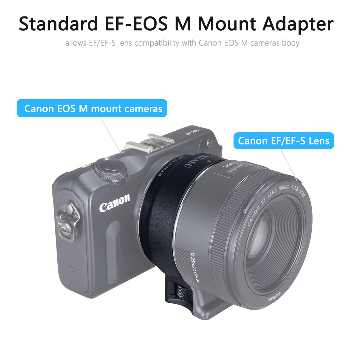 EF-EOS M Mount Adapter for Canon EF/EF-S Lens Compatible with Canon M Mount Cameras, Auto-Focus EF to EOS M Lens Adapter Converter Control Ring EOS M M2 M3 M5 M6 M10 M50 M50 Mark II M100 M200