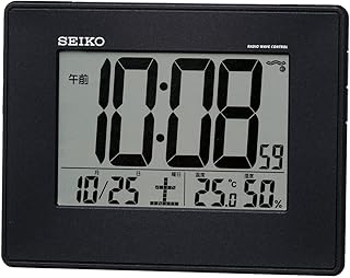 Seiko SQ770K Seiko Clock, Alarm Clock, Radio Controlled, Digital, Wall Hanging, Calendar, Temperature, Humidity Display, Large Screen, Black, Metallic