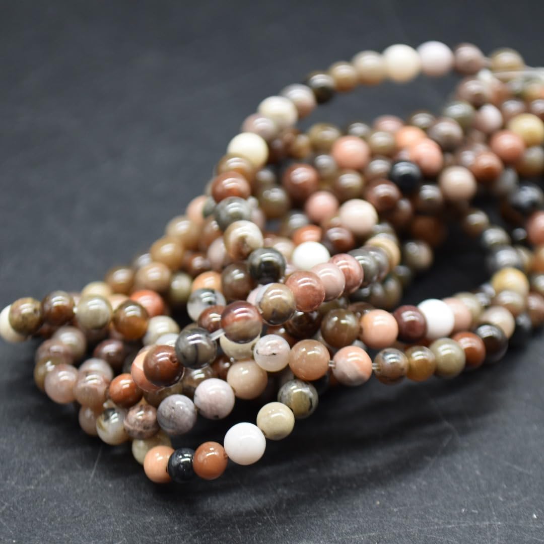 Petrified Wood Agate Semi-Precious Gemstone Round Beads - 4mm - 15'' Strand