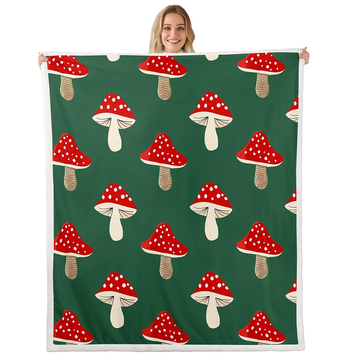 Couverture polaire champignon rouge 228x228 cm douce pour lit et canapé