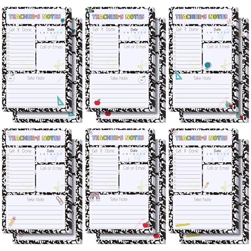 Lerheedi 12 Pack Teacher Appreciation Gifts Bulk 8.3'' x 5.5'' Teacher Notepad Composition Notebook Style to Do List Notepads 40 Tear Preschool Elementary Classroom Must Haves School Office Supplies