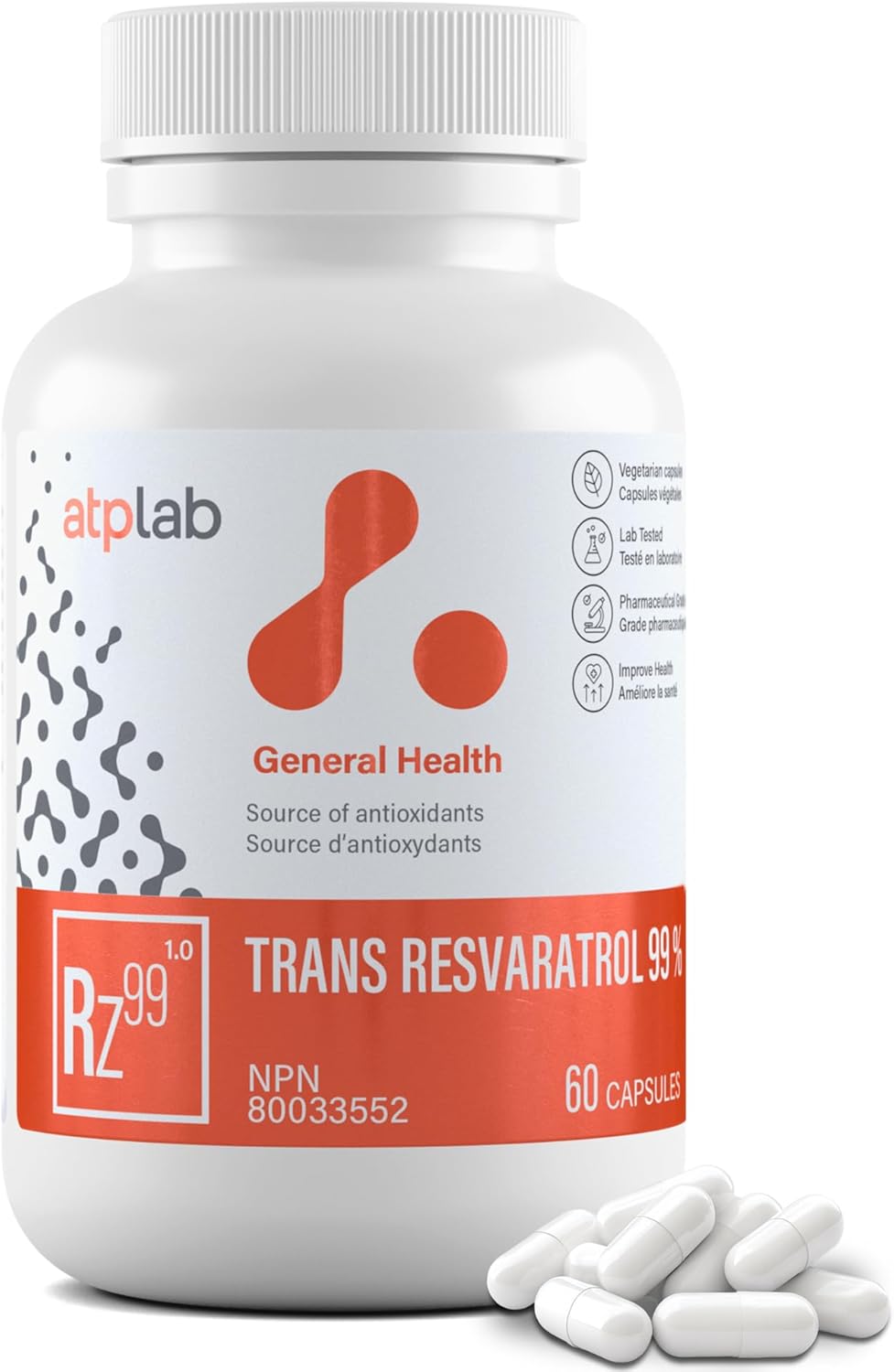 ATP LAB - Trans Resveratrol 99% 60 Capsules 60-Day Supply - Antioxidants Supplement - Immune System Support - Trans Resveratrol Supplement - Glowing Skin & Immune Support