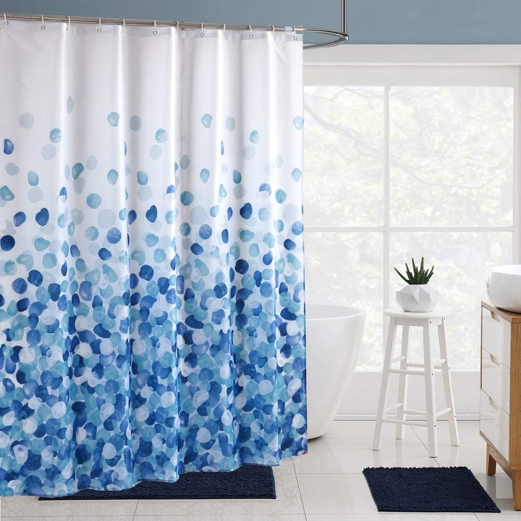 RARVA Washable Waterproof Polyester(Best Hotel Quality Eco Friendly) Liner Set for Bathroom Fabric Shower Curtain with Hooks - 72 x 72 inches,Blue Petals