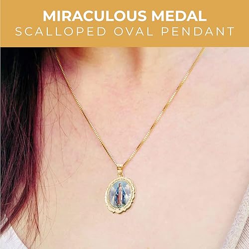 Miniatura 6 de Picturesongoldcom Miraculous Medal Necklace Catholic Virgin Mary Pendant Oval Pendants for Women  Men Crafted in 10K14K Yellow or White Gold