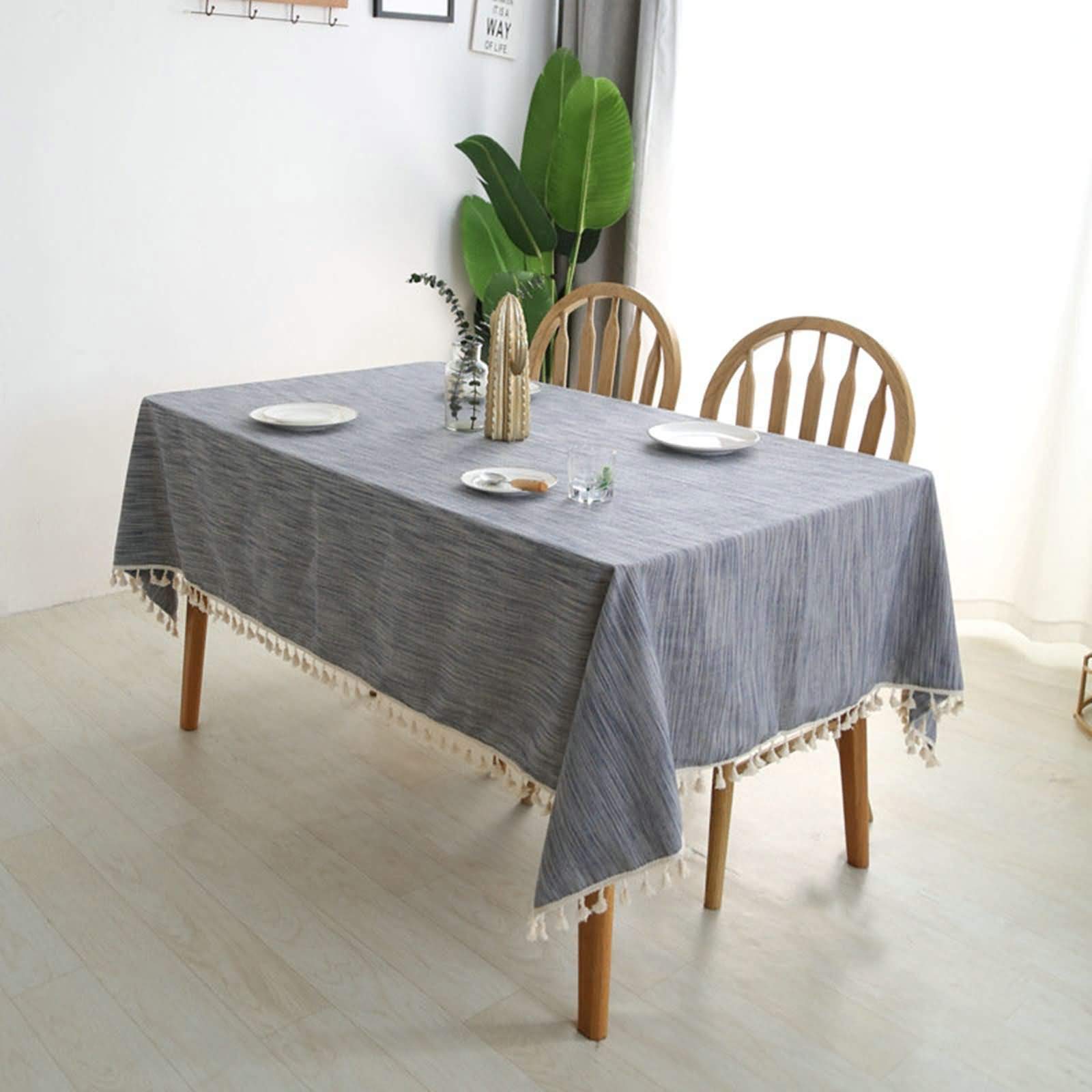 Mantel Rectangular Gris Oscuro Lavable Exterior, Color Sólido con Borlas, de Algodón Lavable, 100 x 160 cm, Mantel para Hogar