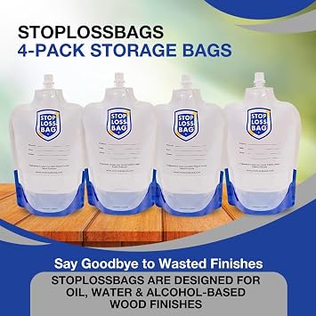 StopLoss Bags 4-Pack - Transfer, Dispense, Mix, Preserve with Ease - Perfect for Woodworking Enthusiasts and Professionals. Specially Formulated For Fine Finishes - Wood Stains, Varnishes, Stain & Dye