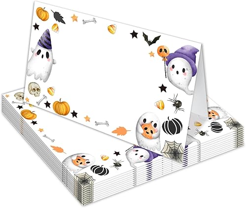 Tarjetas de lugar con calabaza y fantasma, anotadas para plegarse fácilmente, juego de 25 tarjetas de asiento de mesa estilo tienda, decoración de