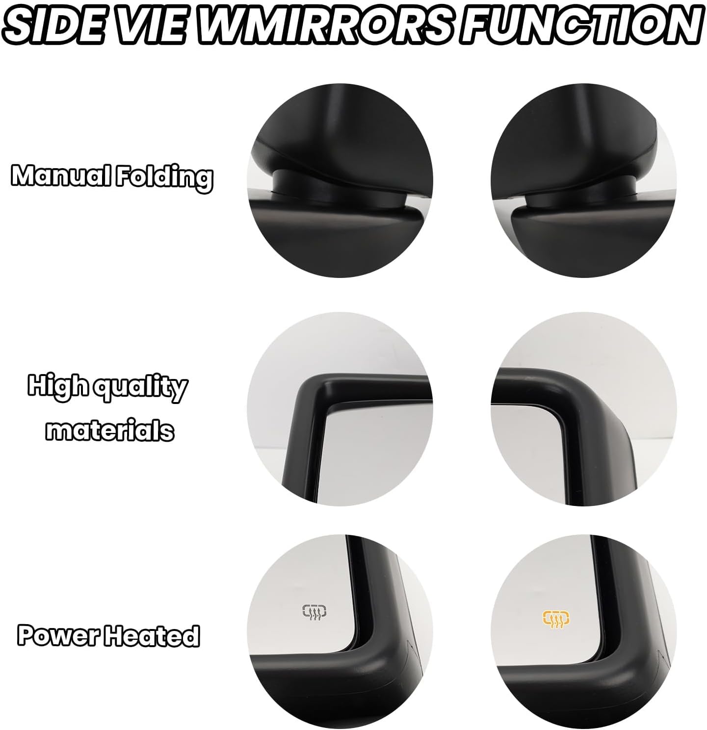 Right Passenger Side Mirror Compatible with 2018-2023 Jeep Wrangler JL and 2020-2023 Jeep Gladiator JT Rear View Mirror with Heated, Manual Folding, Power Glass, Replace 68281890AE 68281890AB, 5 Pins